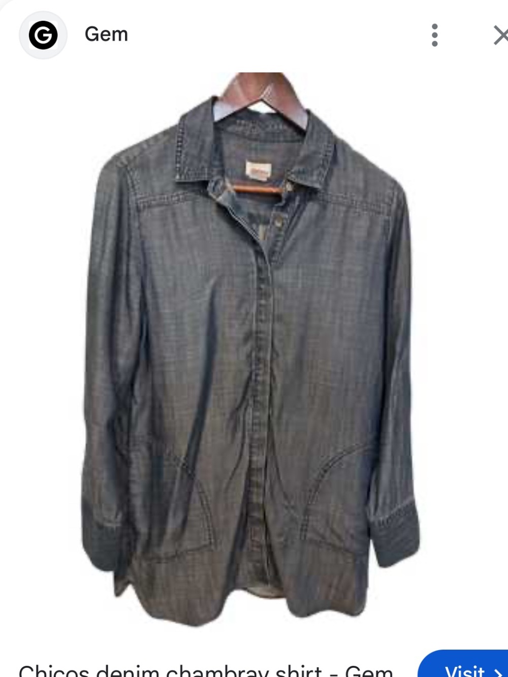 Chico's  Chambray Denim Shirt - Gray NWT 3P